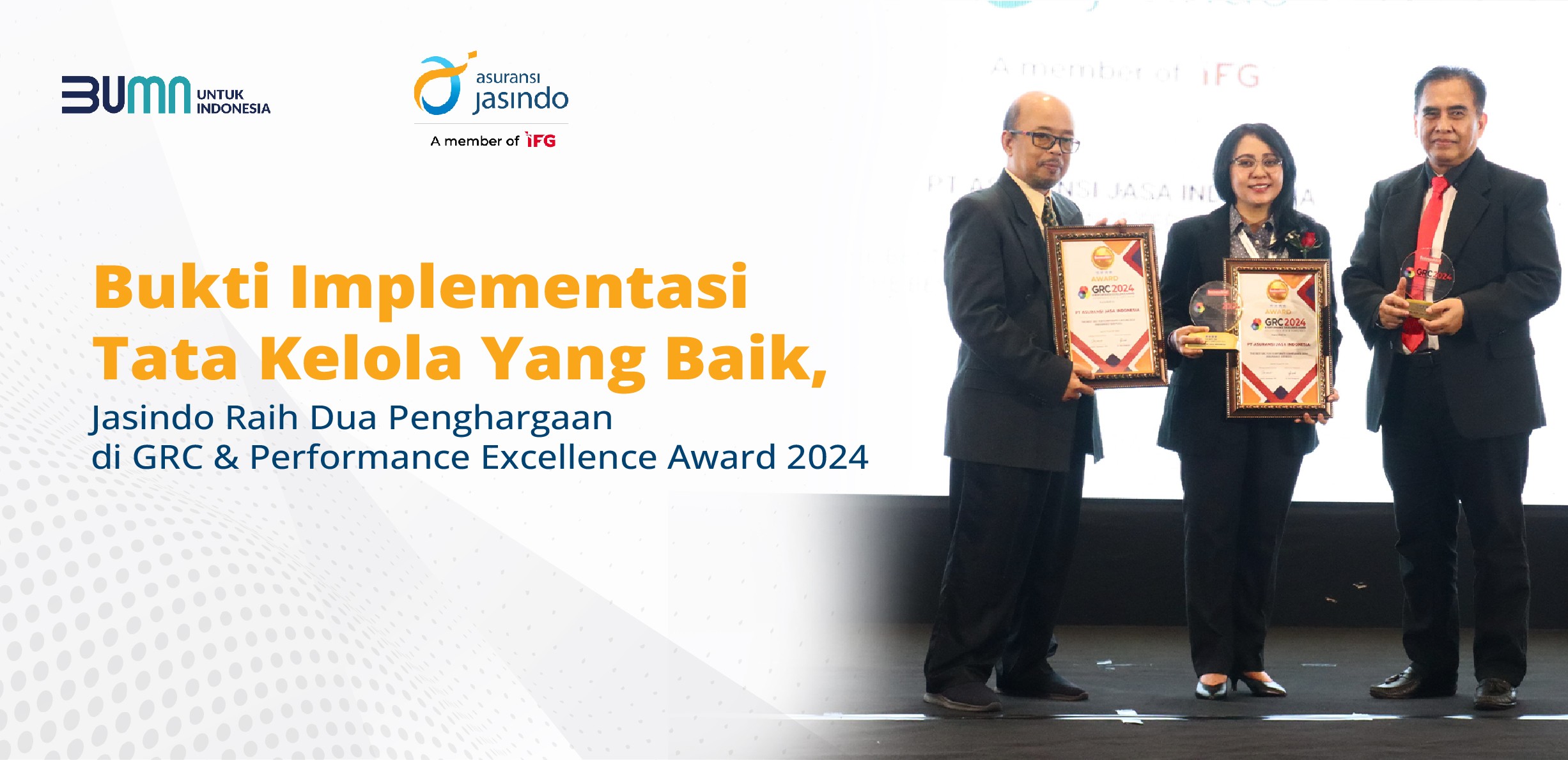 Bukti Implementasi Tata Kelola Yang Baik, Jasindo Raih Dua Penghargaan di GRC & Performance Excellence Award 2024